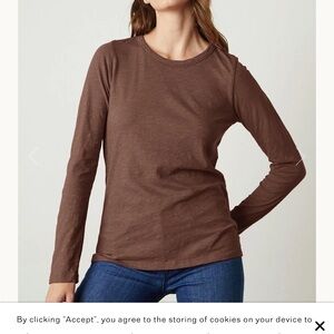 Velvet by Graham & Spencer Original Slub Round Neck Chocolate Long Sleeve Top XL